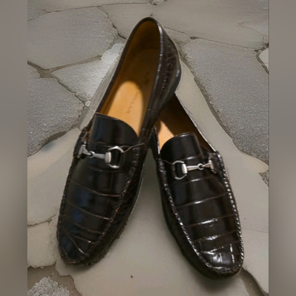 Peter Millar Mahogany Brown Crocodile Leather Horsebit  Loafers Sz 11M
